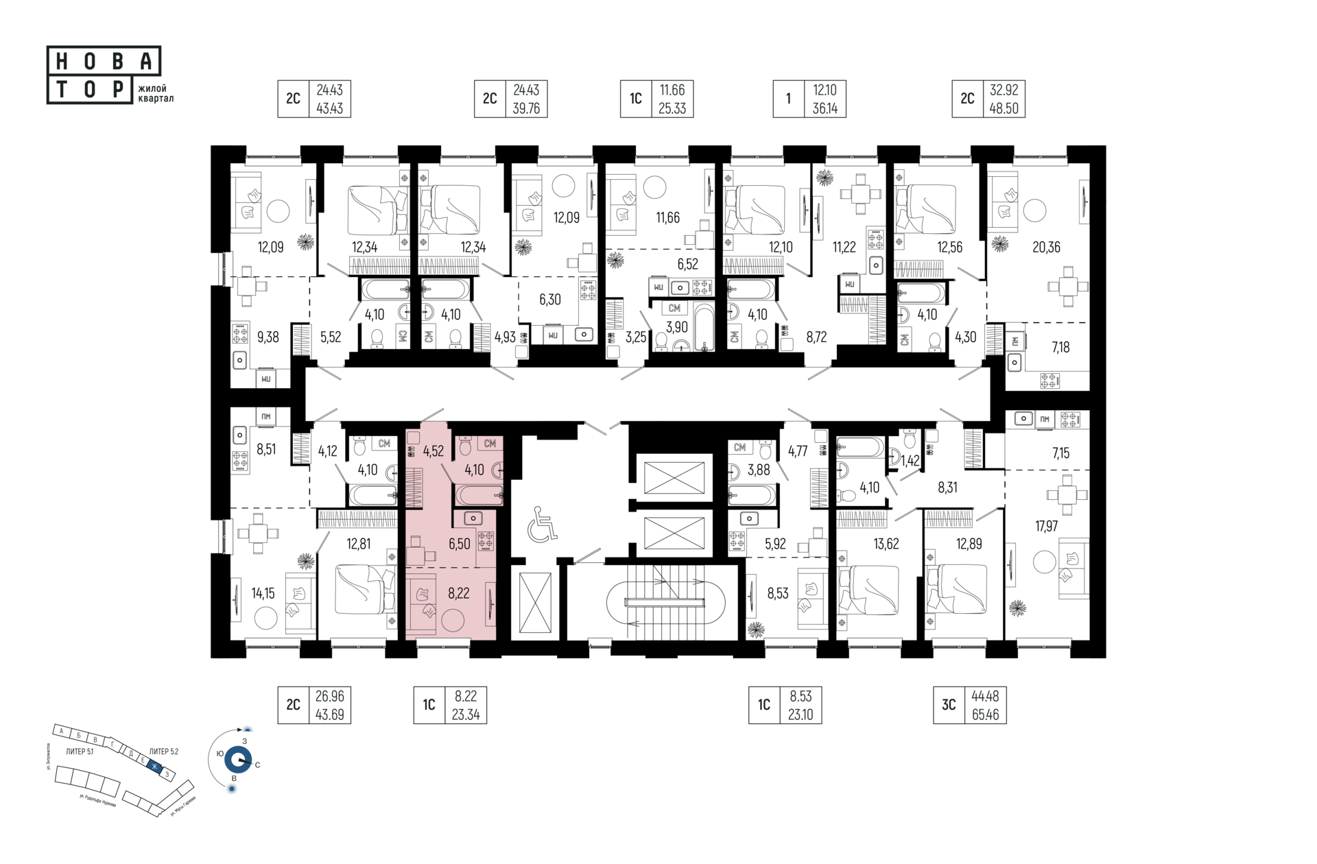 1-комнатная квартира, 23.34 кв.м, Новатор, изображение-2