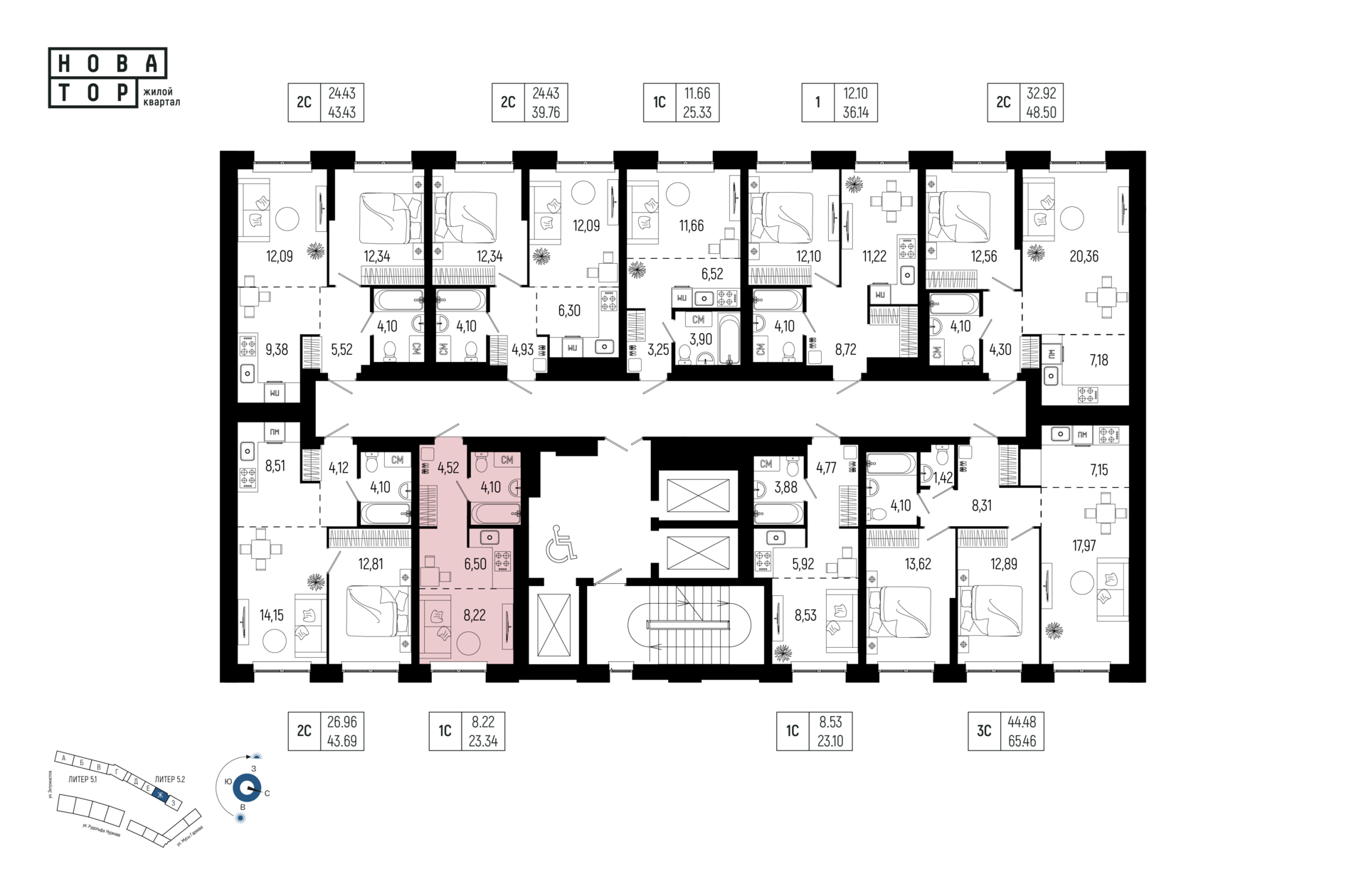 1-комнатная квартира, 23.34 кв.м, Новатор, изображение-2