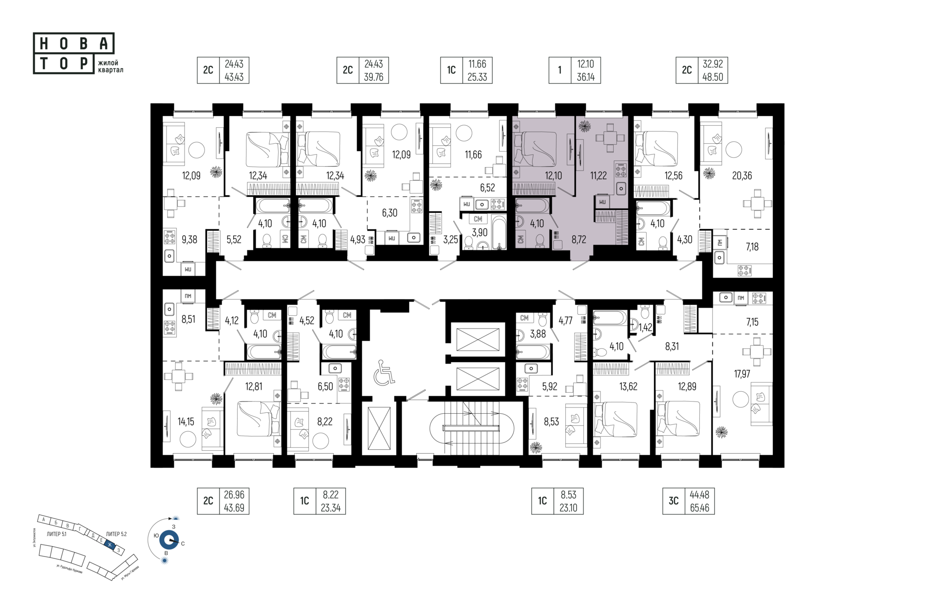 1-комнатная квартира, 36.14 кв.м, Новатор, изображение-2