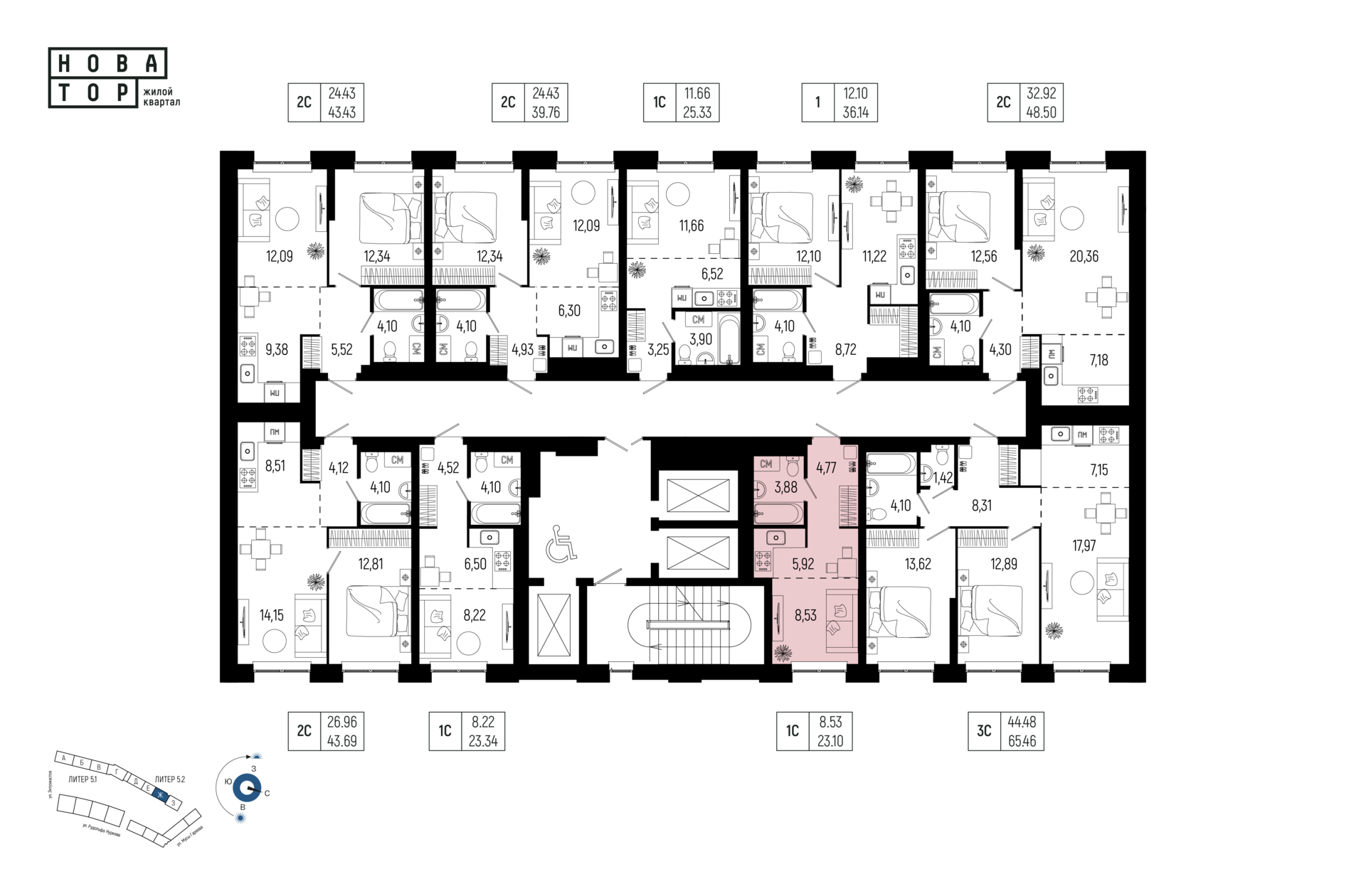 1-комнатная квартира, 23.1 кв.м, Новатор, изображение-2