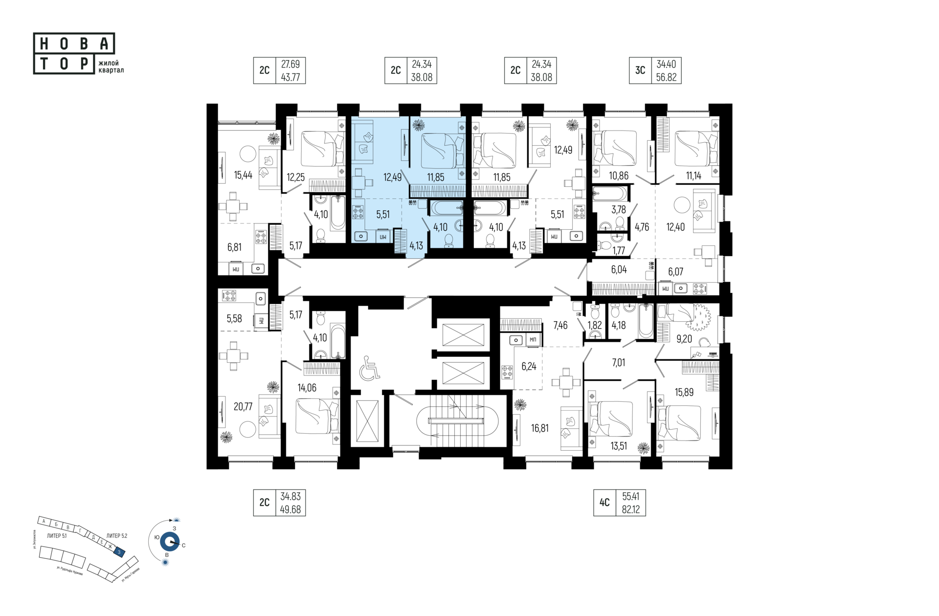 2-комнатная квартира, 38.08 кв.м, Новатор, изображение-2