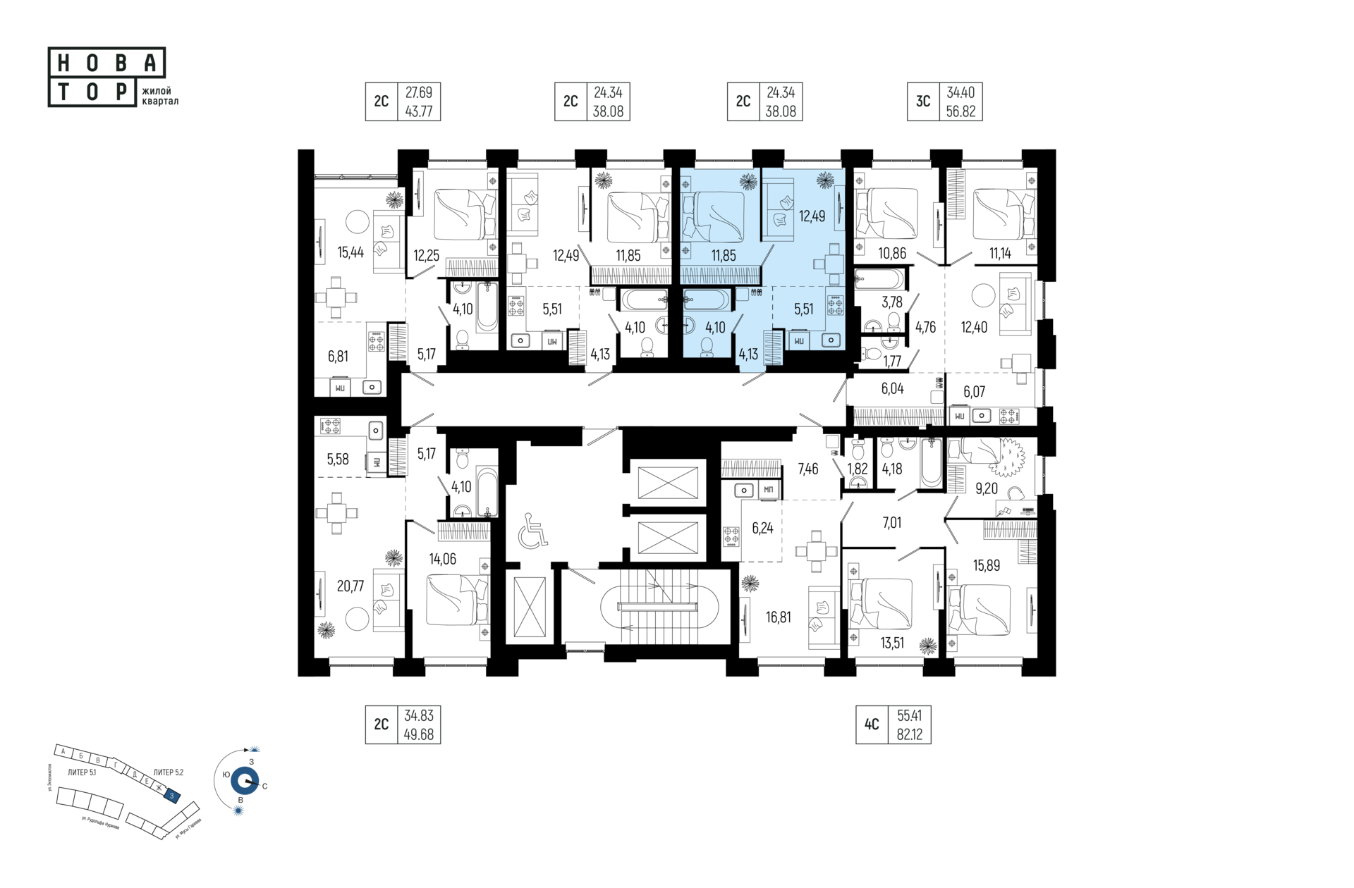 2-комнатная квартира, 38.08 кв.м, Новатор, изображение-2