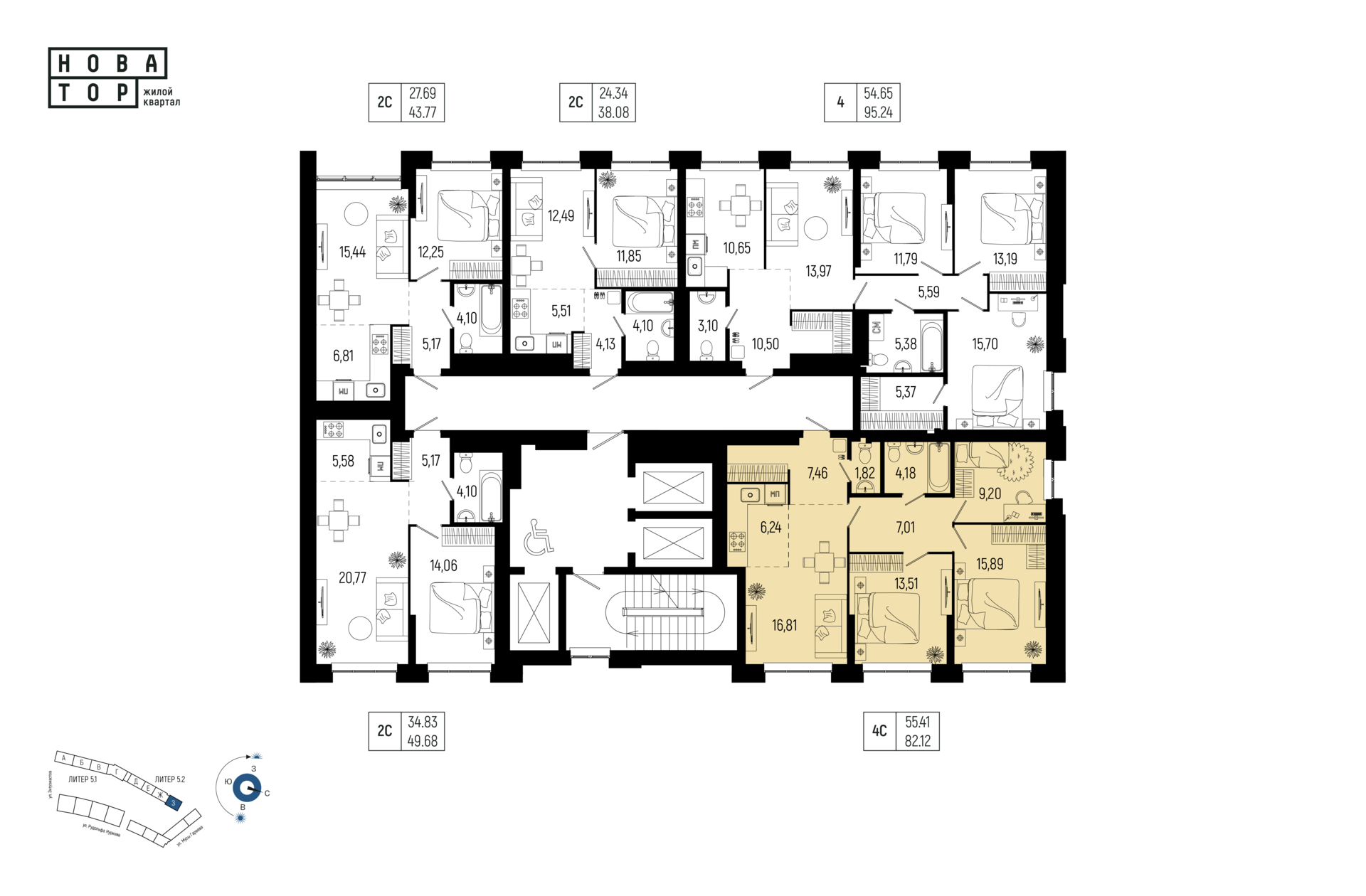 4-комнатная квартира, 82.12 кв.м, Новатор, изображение-2