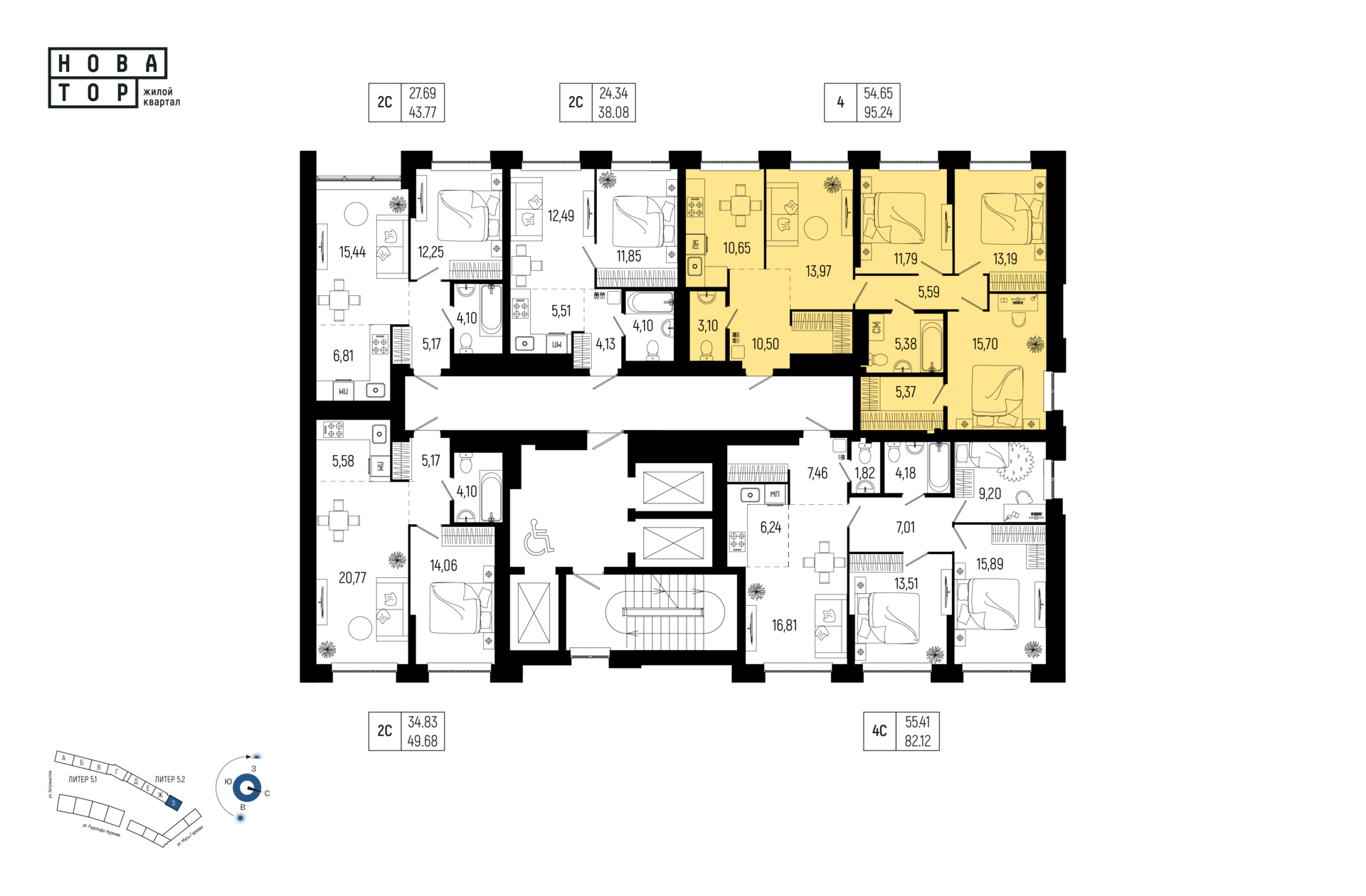 4-комнатная квартира, 95.24 кв.м, Новатор, изображение-2