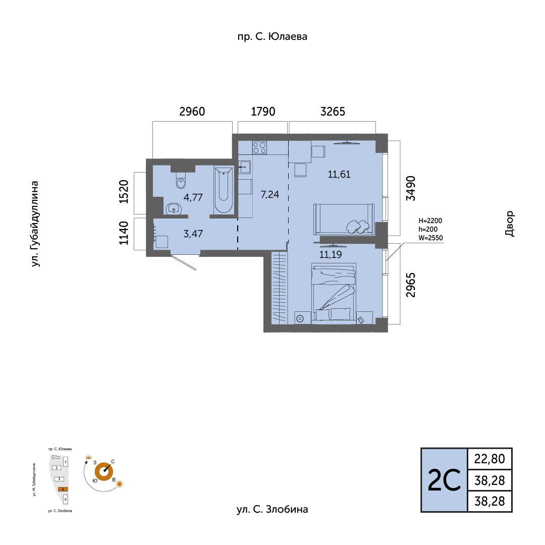 2-комнатная квартира, 38.28 кв.м, ЖК «УРБАНИКА»