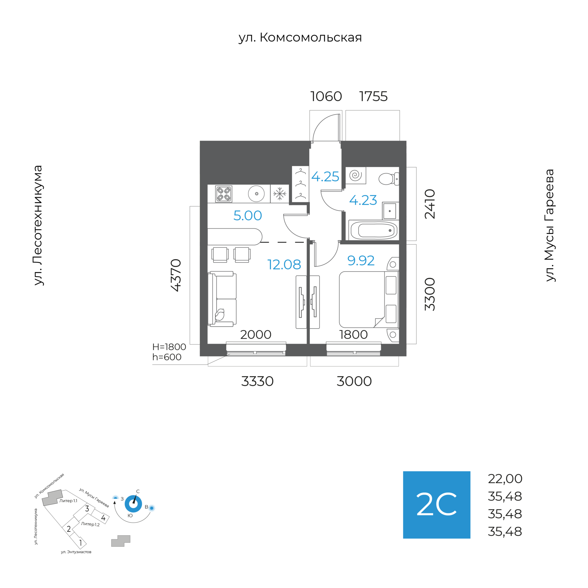 2-комнатная квартира, 35.48 кв.м, ЖК «8 НЕБО» 2-комнатная квартира, 35.48 кв.м, ЖК «8 НЕБО»