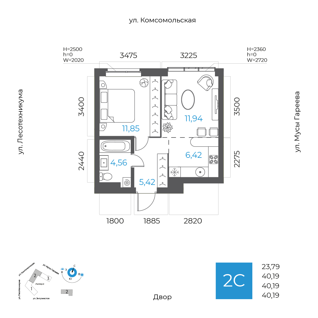2-комнатная, 40.2 м², 8 этаж из 9, ЖК «8 НЕБО» 2-комнатная, 40.2 м², 8 этаж из 9, ЖК «8 НЕБО»